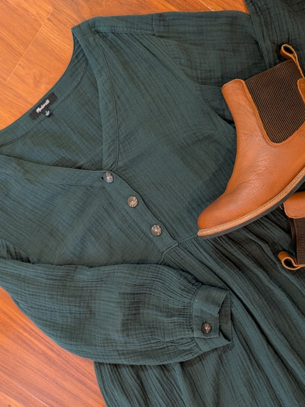 Madewell Lightspun Button-Front Midi Dress in Dark Palm--Size 2, Good Condition